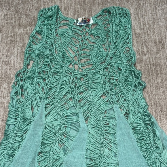 Medium Large Crochet cover up top aqua teal India boutique - Picture 2 of 3